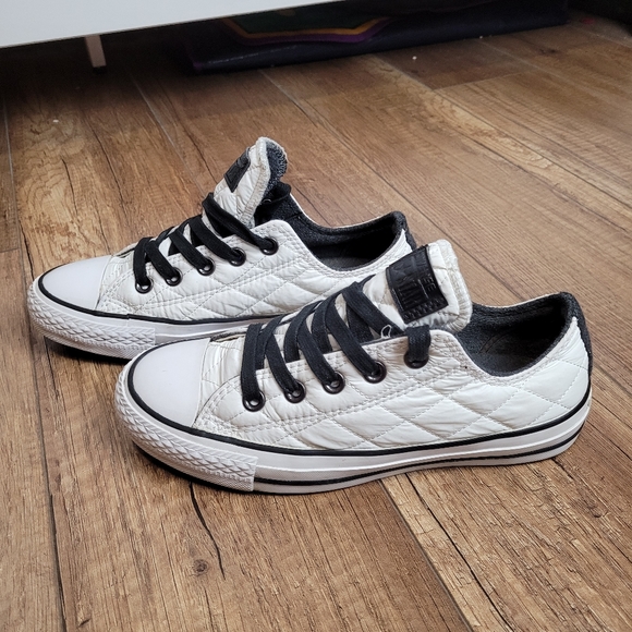 Converse Chuck Taylor Ox diamond Quilted Nylon White Black lined sneakers W 6 - Picture 4 of 16